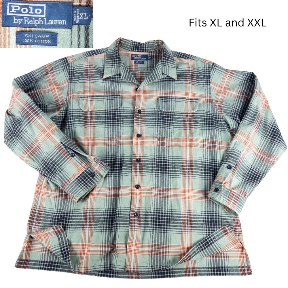 Polo Ralph Lauren‎ Flannel Mens XL Blue Ski Camp Plaid Workwear Vintage Shirt